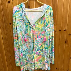 Lilly Pulitzer Colorful Hooded Cover-Up with Tassels